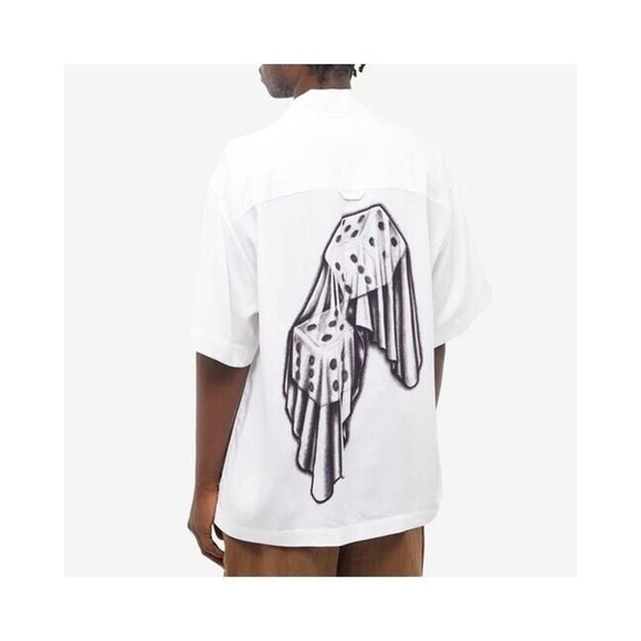 Awake NY Dice Printed Rayon Camp Oversized Shirt White Size L